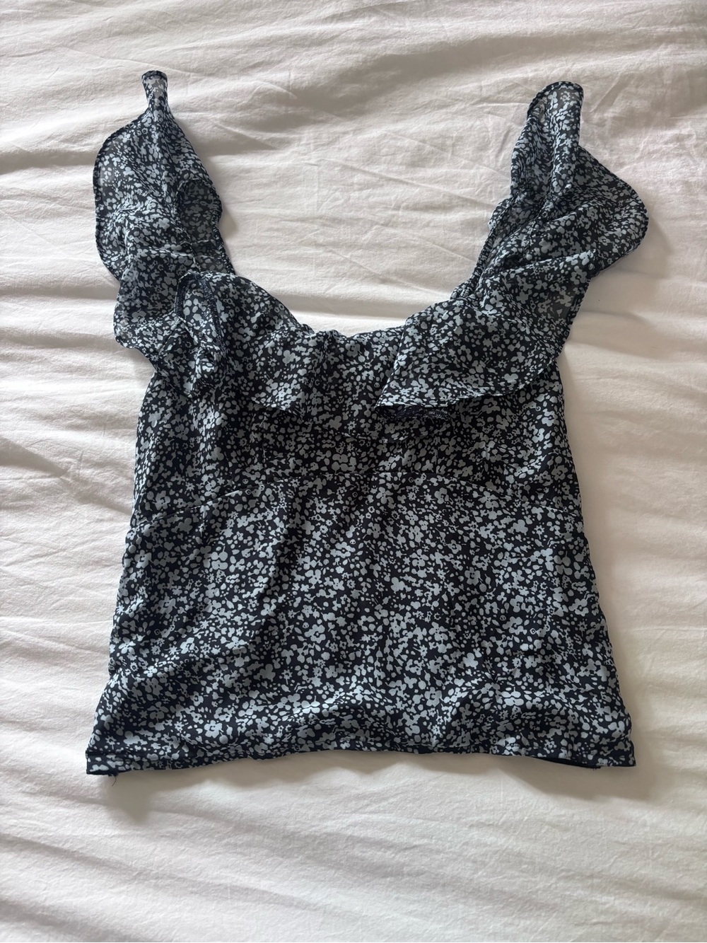 Abercrombie & Fitch Black Floral Ruffle Square-Neck Top